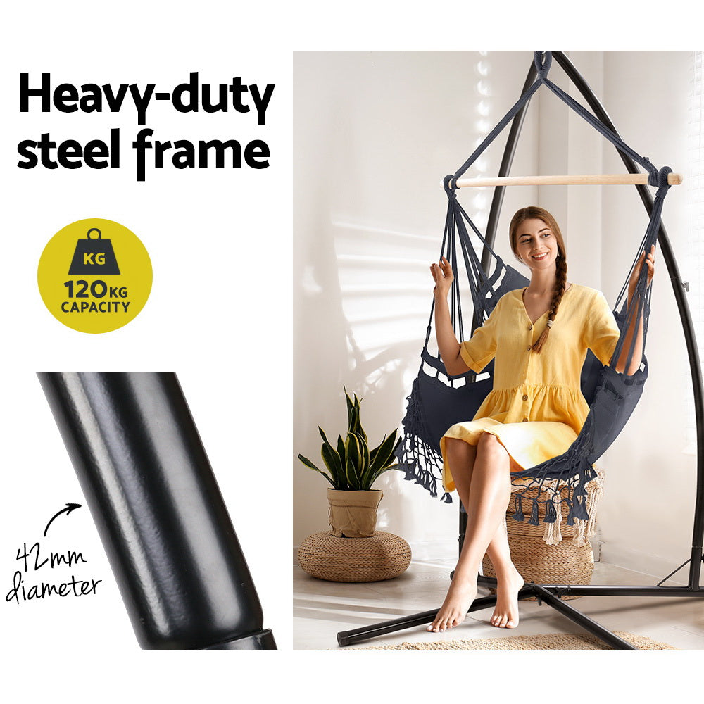 Marlook Hammock Chair with Steel Stand Hanging Outdoor Tassel Grey
