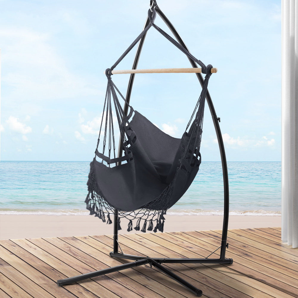 Marlook Hammock Chair with Steel Stand Hanging Outdoor Tassel Grey