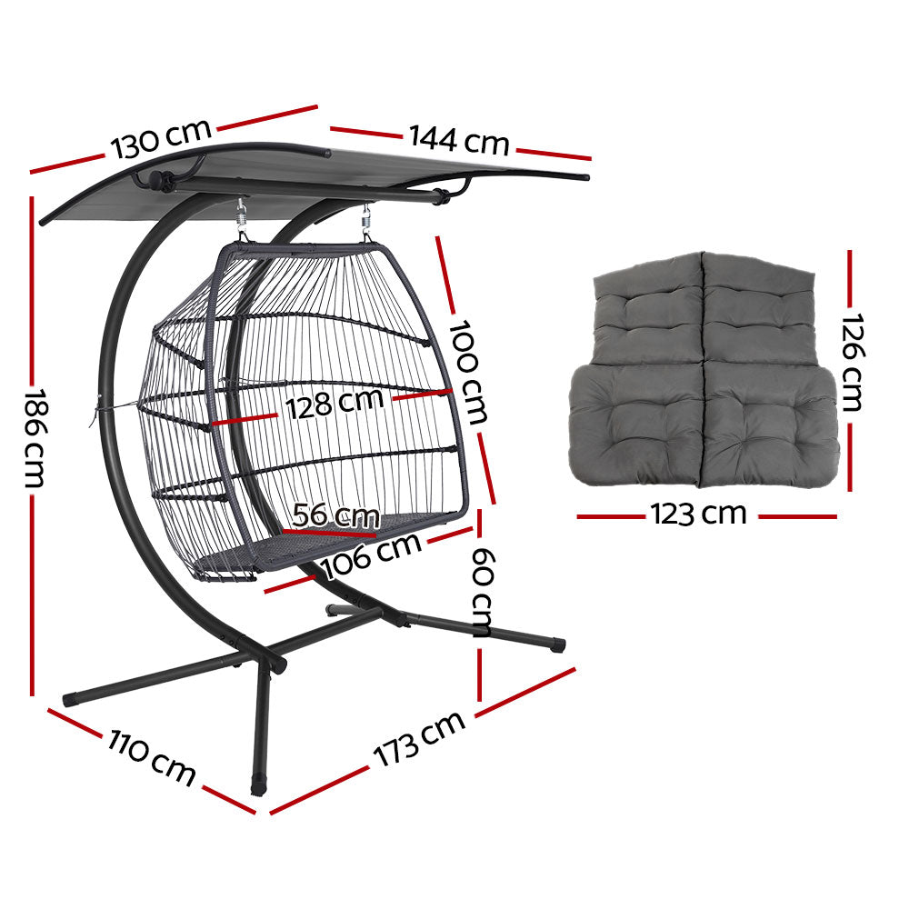 Marlook Outdoor Egg Swing Chair Wicker Furniture Pod Stand Canopy 2 Seater Grey