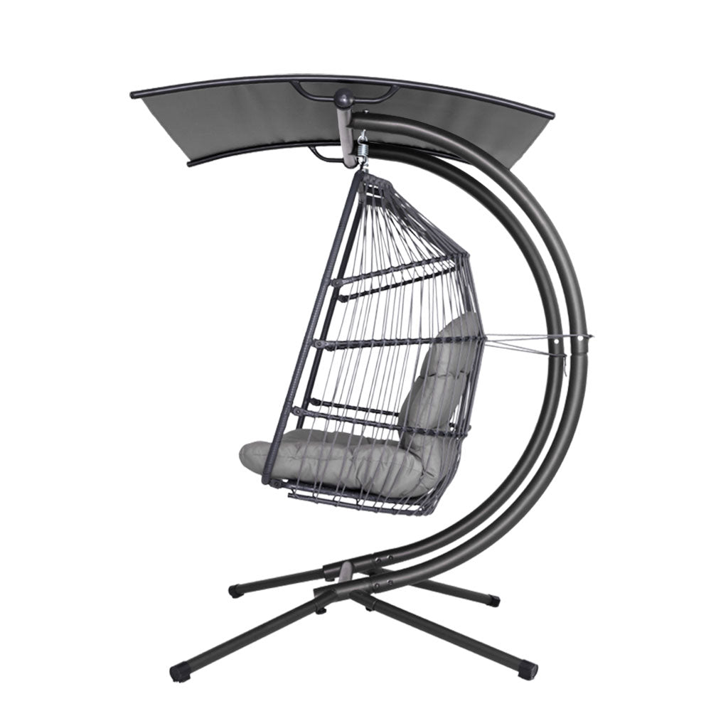 Marlook Outdoor Egg Swing Chair Wicker Furniture Pod Stand Canopy 2 Seater Grey