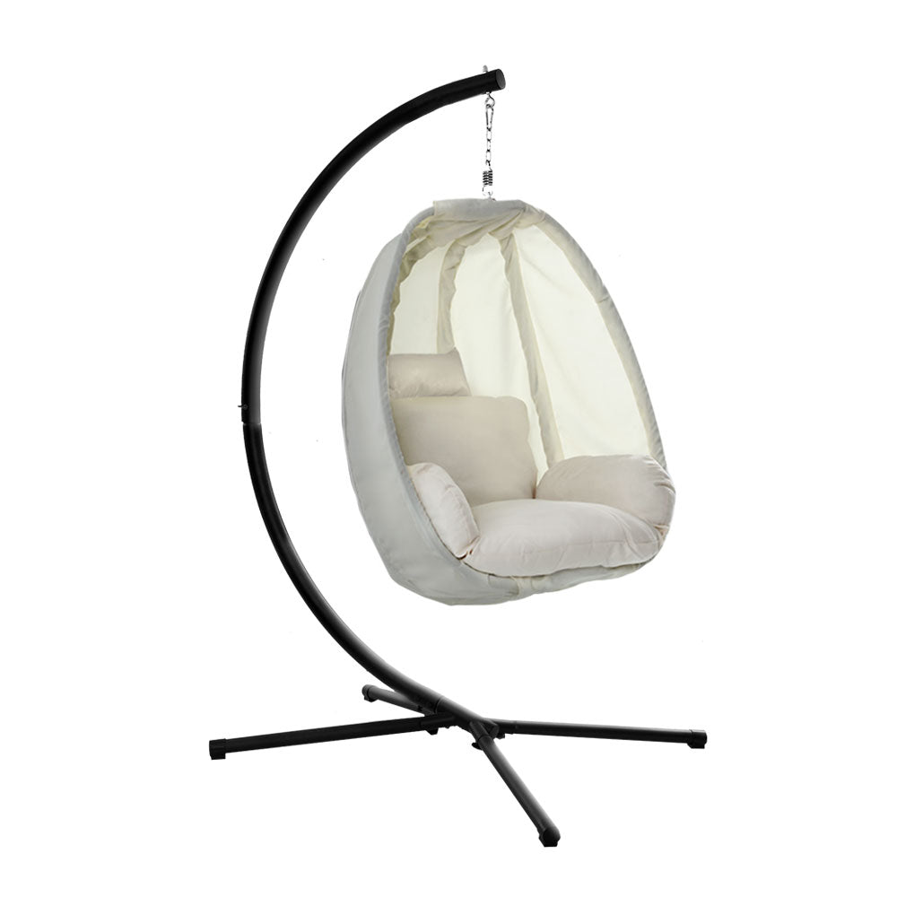 Marlook Outdoor Egg Swing Chair Patio Furniture Pod Stand Canopy Foldable Cream