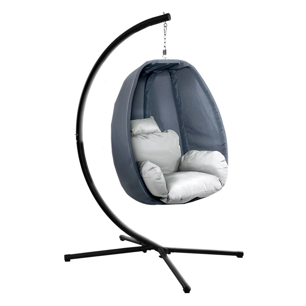 Marlook Outdoor Egg Swing Chair Patio Furniture Pod Stand Canopy Foldable Grey