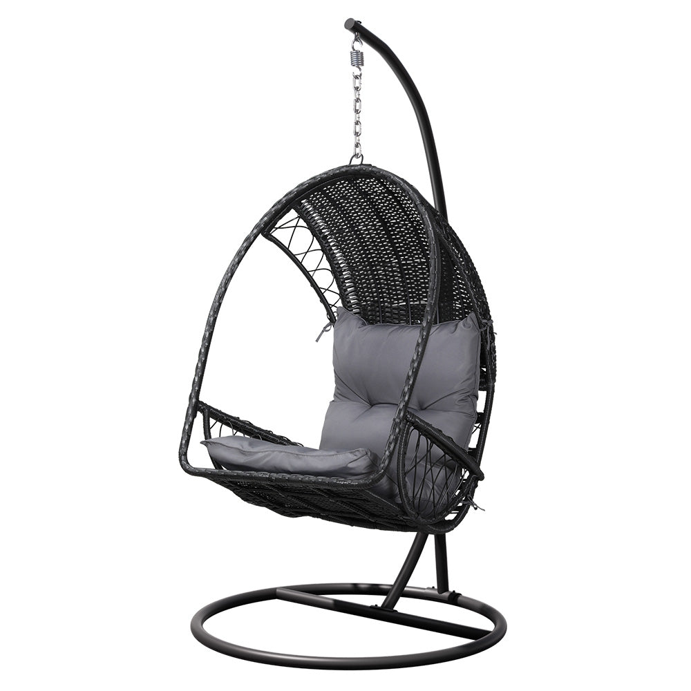 Marlook Outdoor Egg Swing Chair Wicker Furniture Pod Stand Armrest Black