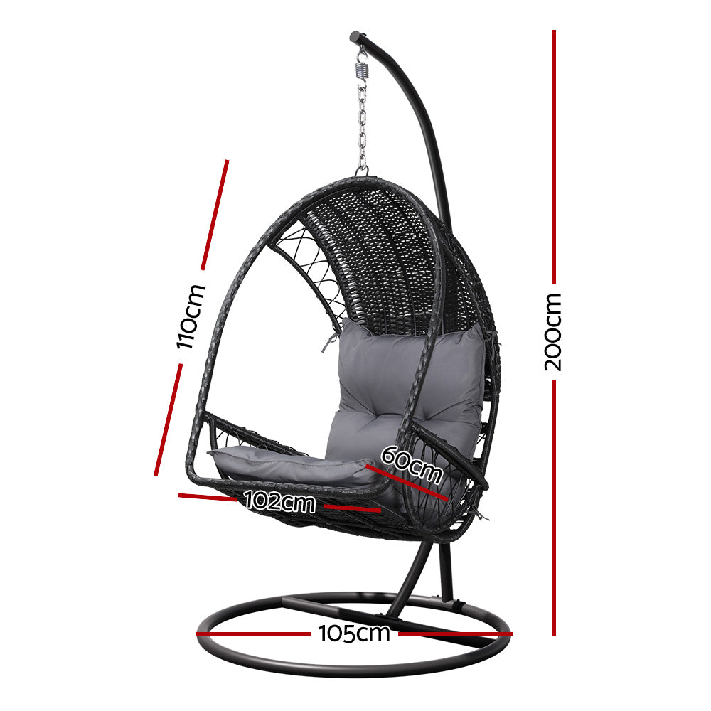 Marlook Outdoor Egg Swing Chair Wicker Furniture Pod Stand Armrest Black