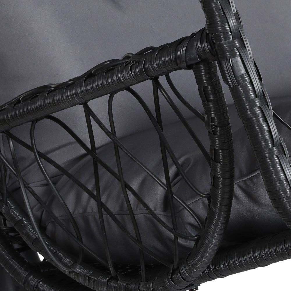 Marlook Outdoor Egg Swing Chair Wicker Furniture Pod Stand Armrest Black