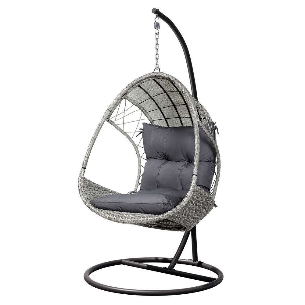 Marlook Outdoor Egg Swing Chair Wicker Furniture Pod Stand Armrest Light Grey