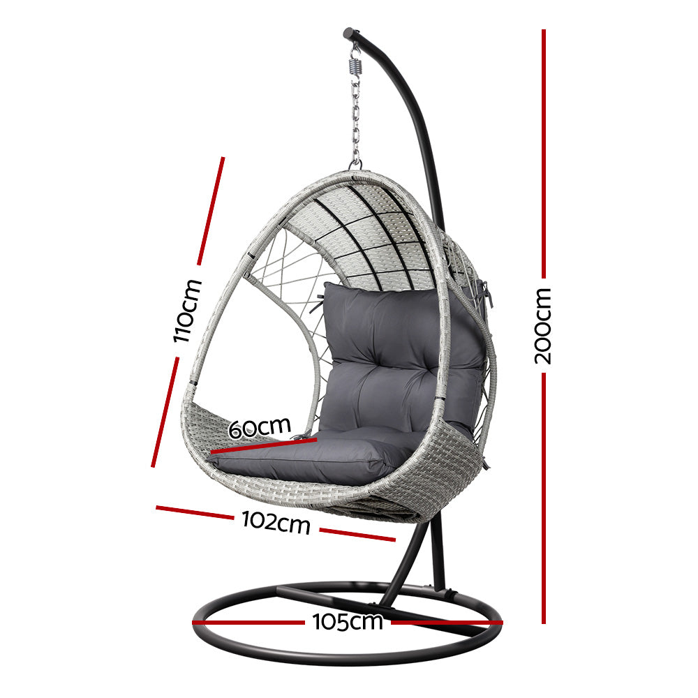 Marlook Outdoor Egg Swing Chair Wicker Furniture Pod Stand Armrest Light Grey