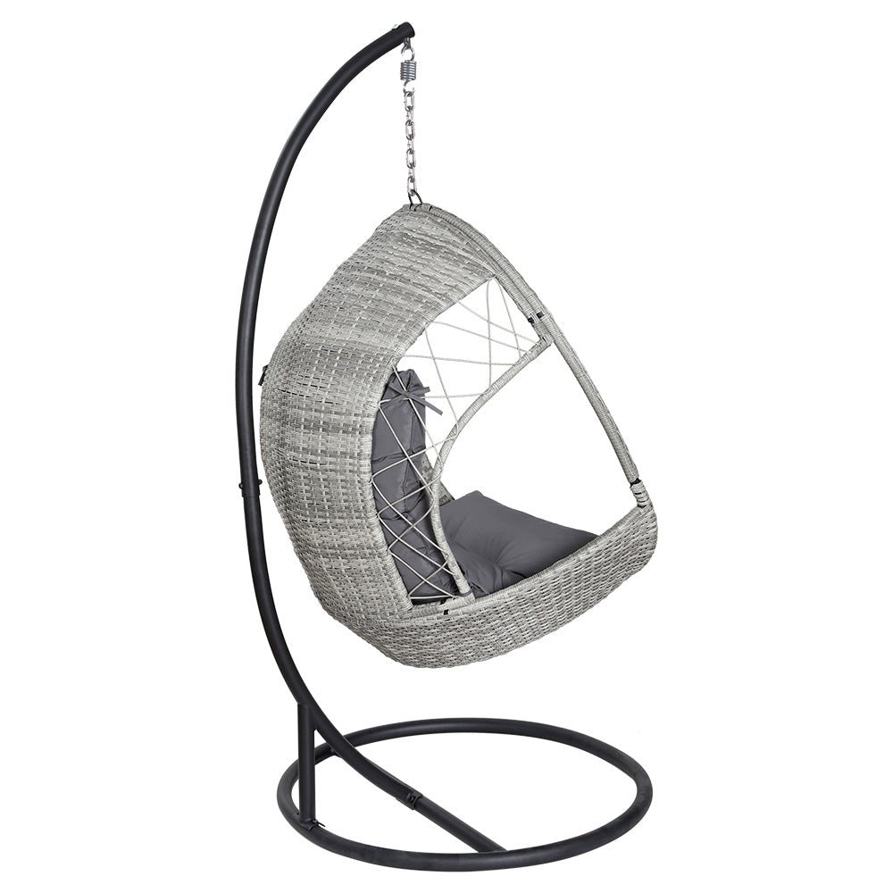 Marlook Outdoor Egg Swing Chair Wicker Furniture Pod Stand Armrest Light Grey