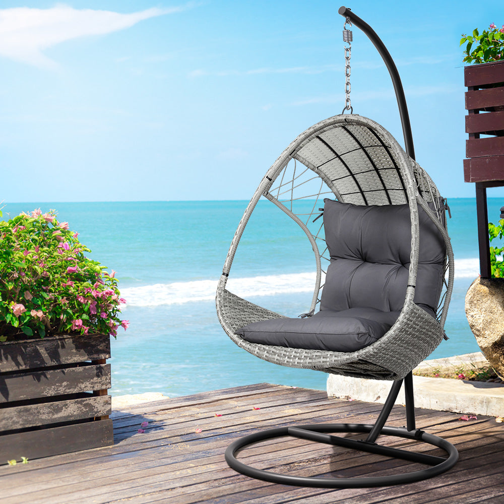 Marlook Outdoor Egg Swing Chair Wicker Furniture Pod Stand Armrest Light Grey