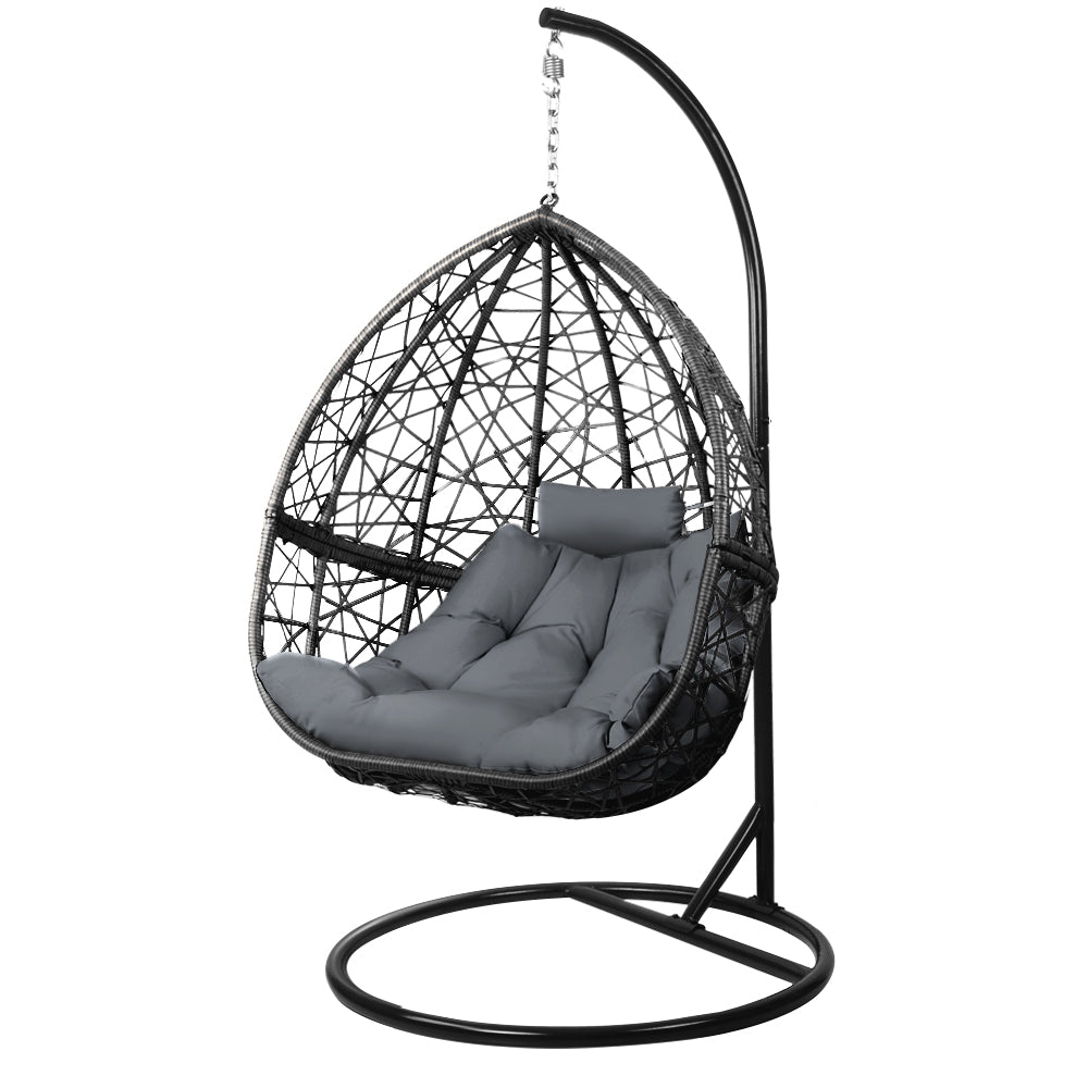 Marlook Outdoor Egg Swing Chair Wicker Rattan Furniture Pod Stand Cushion Grey