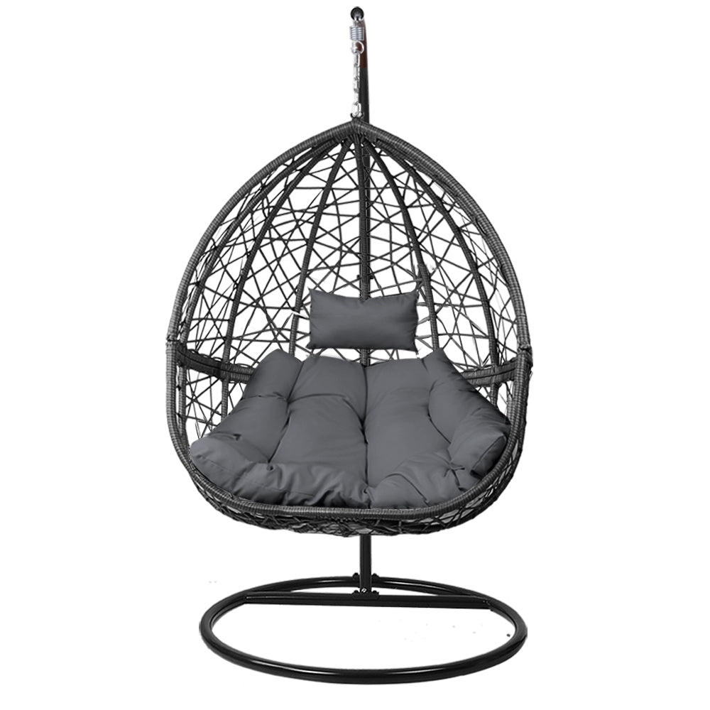 Marlook Outdoor Egg Swing Chair Wicker Rattan Furniture Pod Stand Cushion Grey