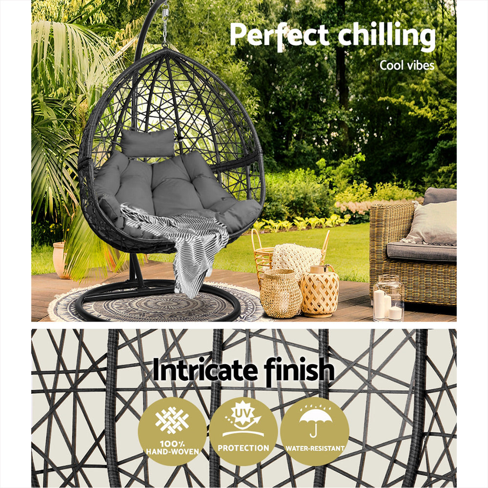 Marlook Outdoor Egg Swing Chair Wicker Rattan Furniture Pod Stand Cushion Grey
