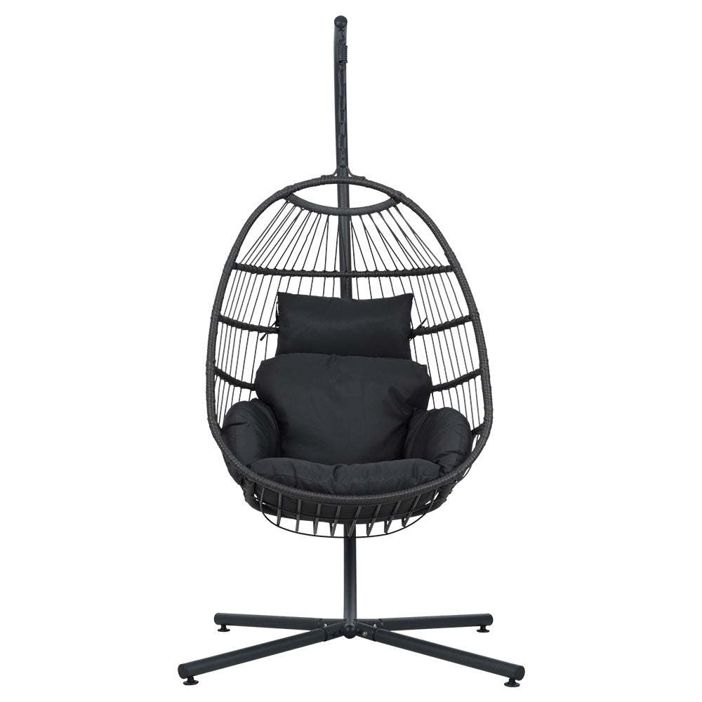 Marlook Outdoor Egg Swing Chair Wicker Rope Furniture Pod Stand Foldable Grey