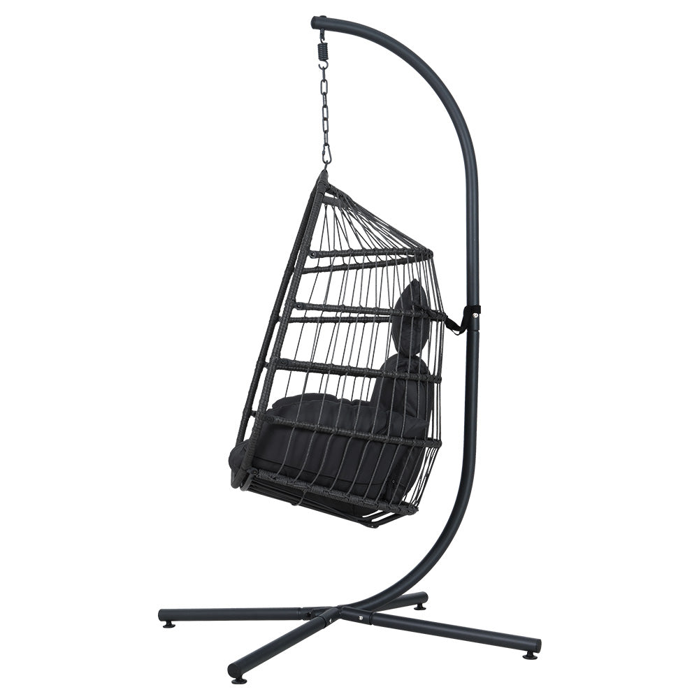 Marlook Outdoor Egg Swing Chair Wicker Rope Furniture Pod Stand Foldable Grey