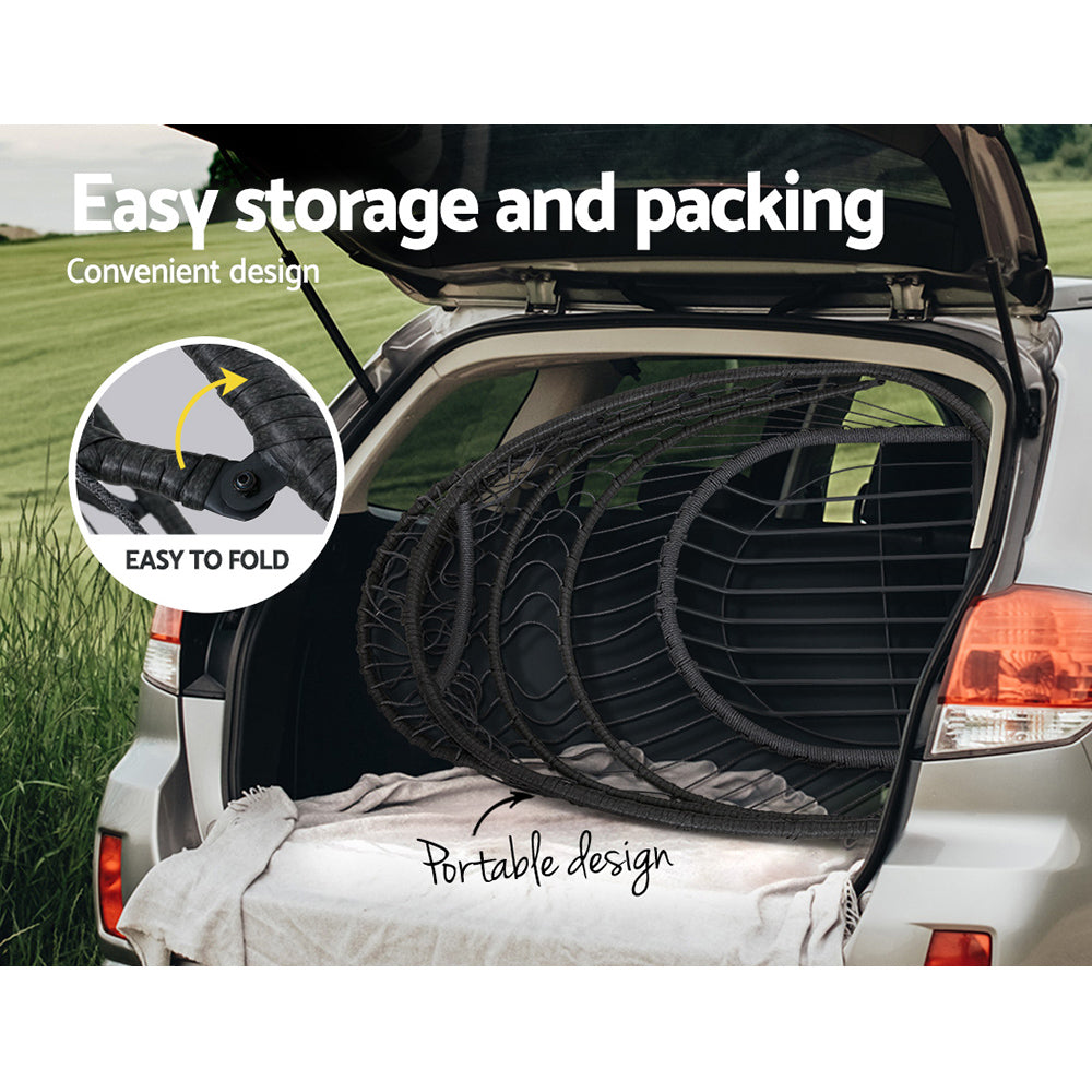 Marlook Outdoor Egg Swing Chair Wicker Rope Furniture Pod Stand Foldable Grey