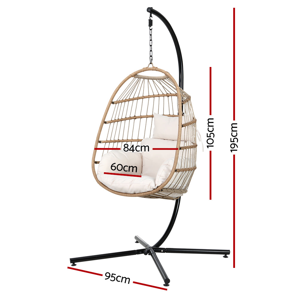 Marlook Outdoor Egg Swing Chair Wicker Rope Furniture Pod Stand Foldable Yellow