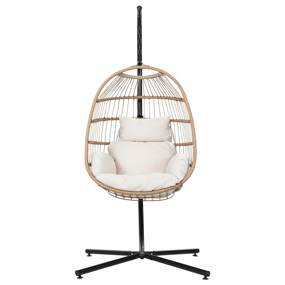 Marlook Outdoor Egg Swing Chair Wicker Rope Furniture Pod Stand Foldable Yellow