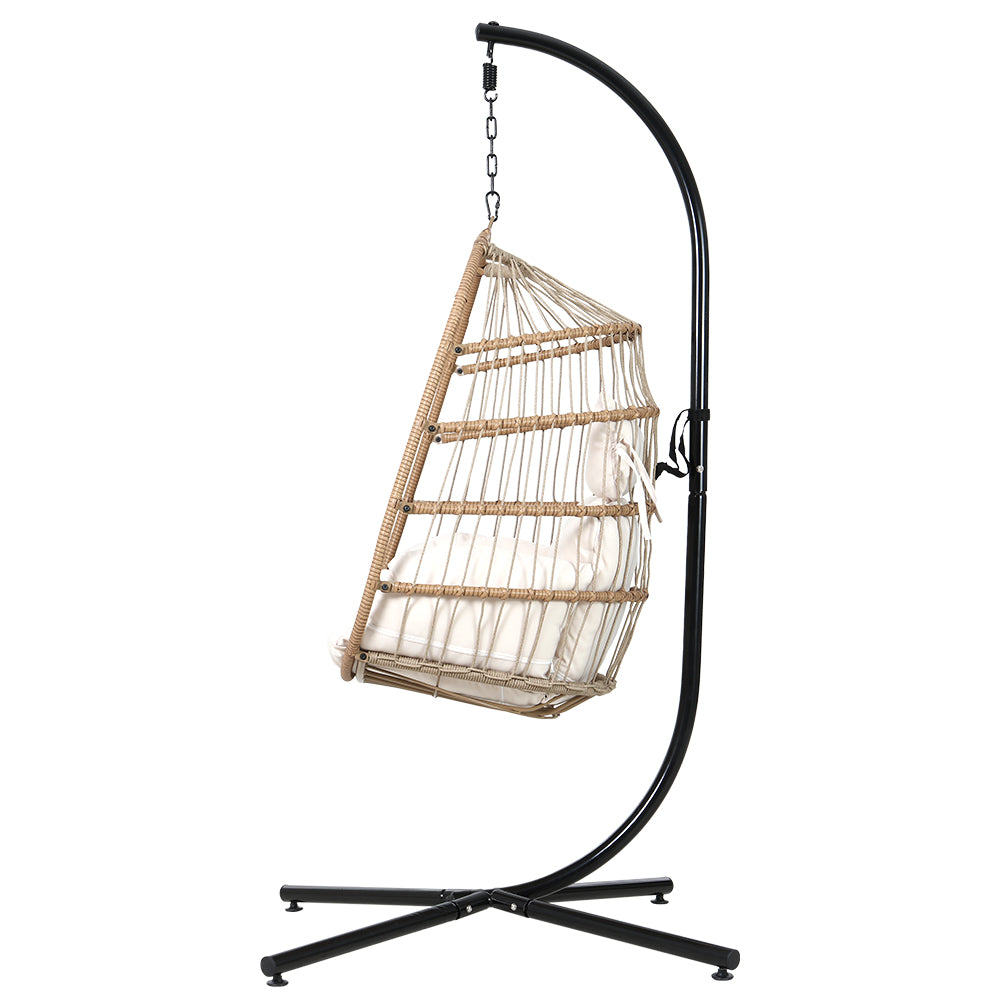 Marlook Outdoor Egg Swing Chair Wicker Rope Furniture Pod Stand Foldable Yellow