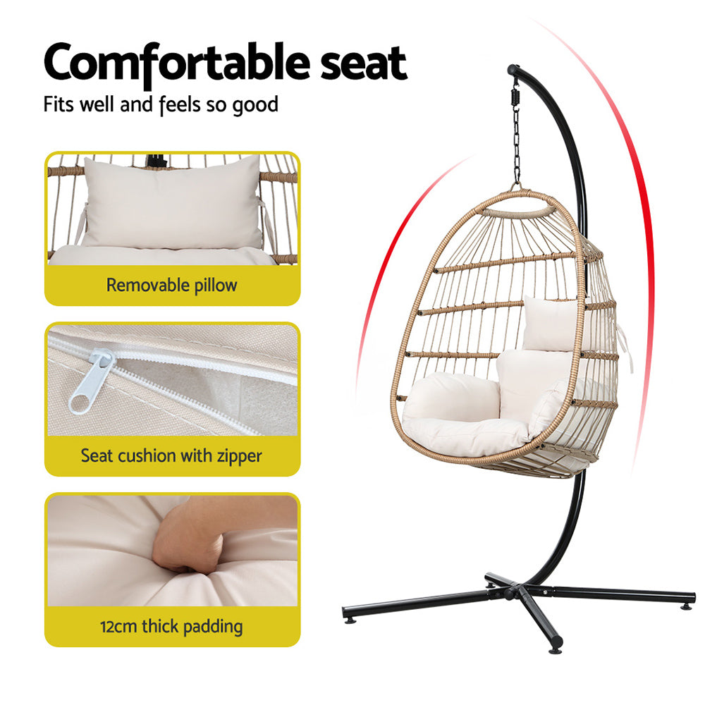 Marlook Outdoor Egg Swing Chair Wicker Rope Furniture Pod Stand Foldable Yellow