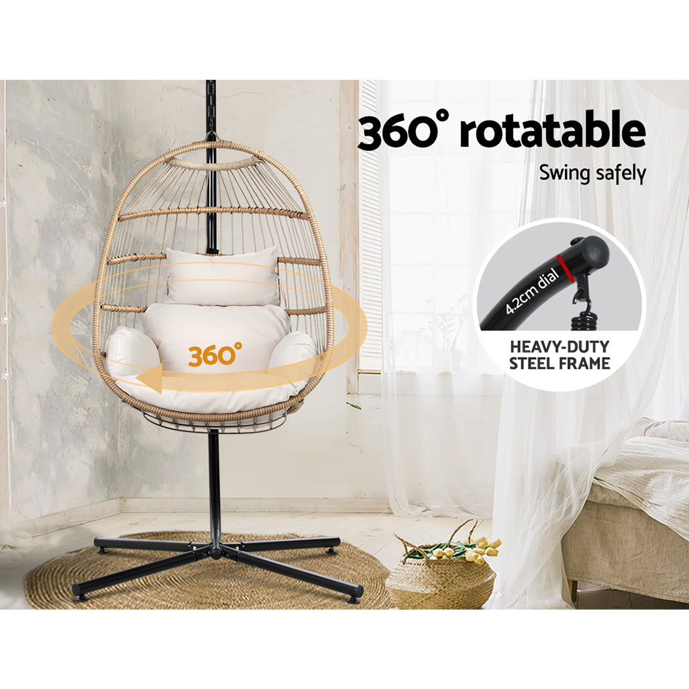 Marlook Outdoor Egg Swing Chair Wicker Rope Furniture Pod Stand Foldable Yellow