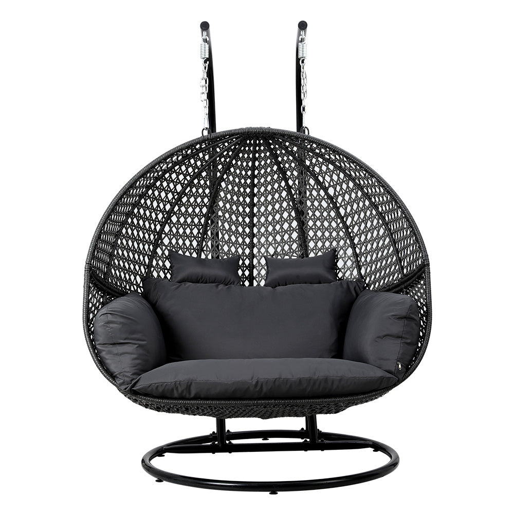 Marlook Outdoor Egg Swing Chair Hanging Pod Chair Wicker Cushion 2 Person Grey