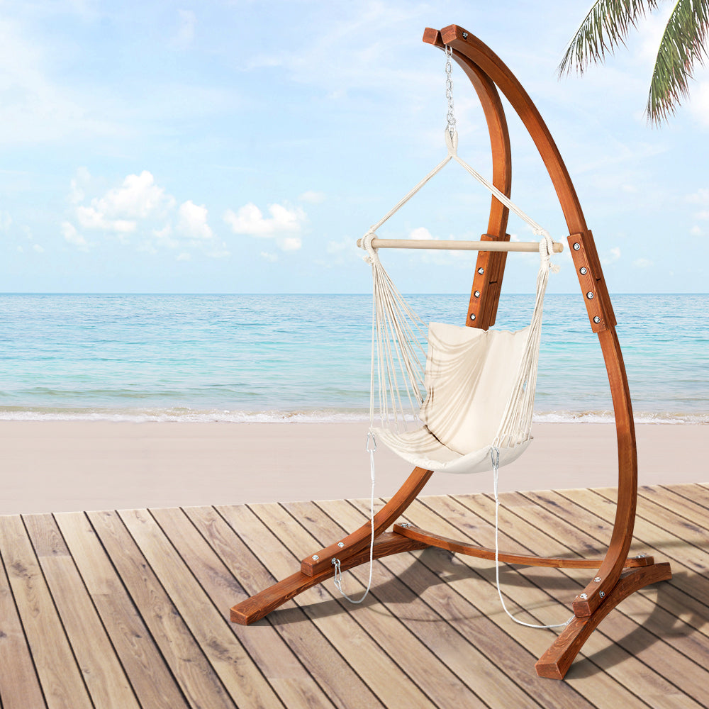 Marlook Hammock Chair Timber Outdoor Furniture Camping with Stand White