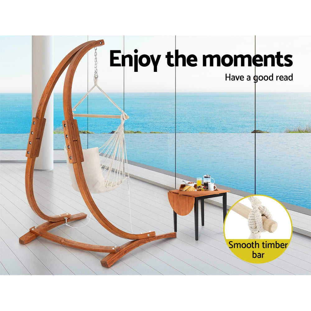 Marlook Hammock Chair Timber Outdoor Furniture Camping with Stand White