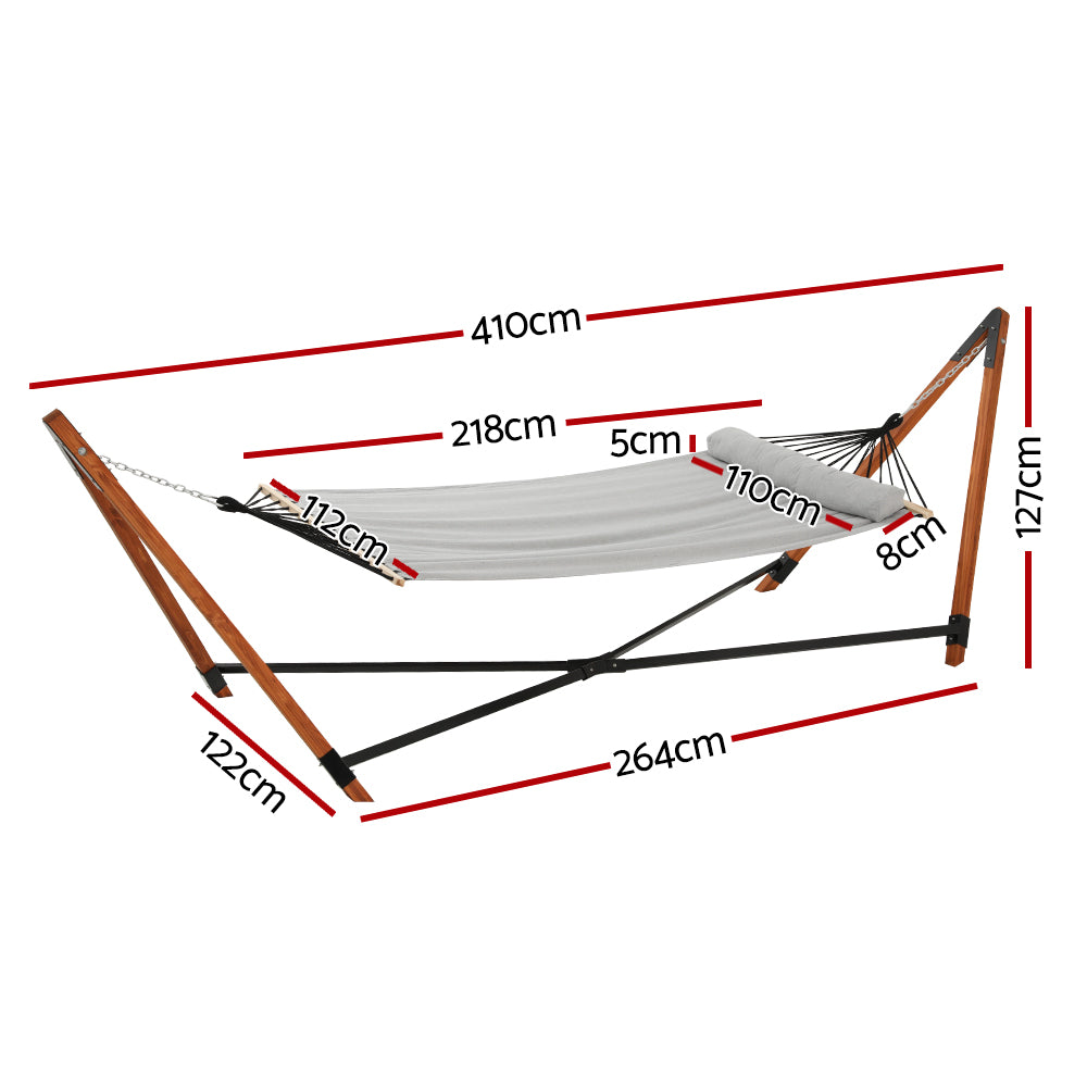 Marlook Hammock Bed Outdoor Camping Timber Hammock with Stand Grey