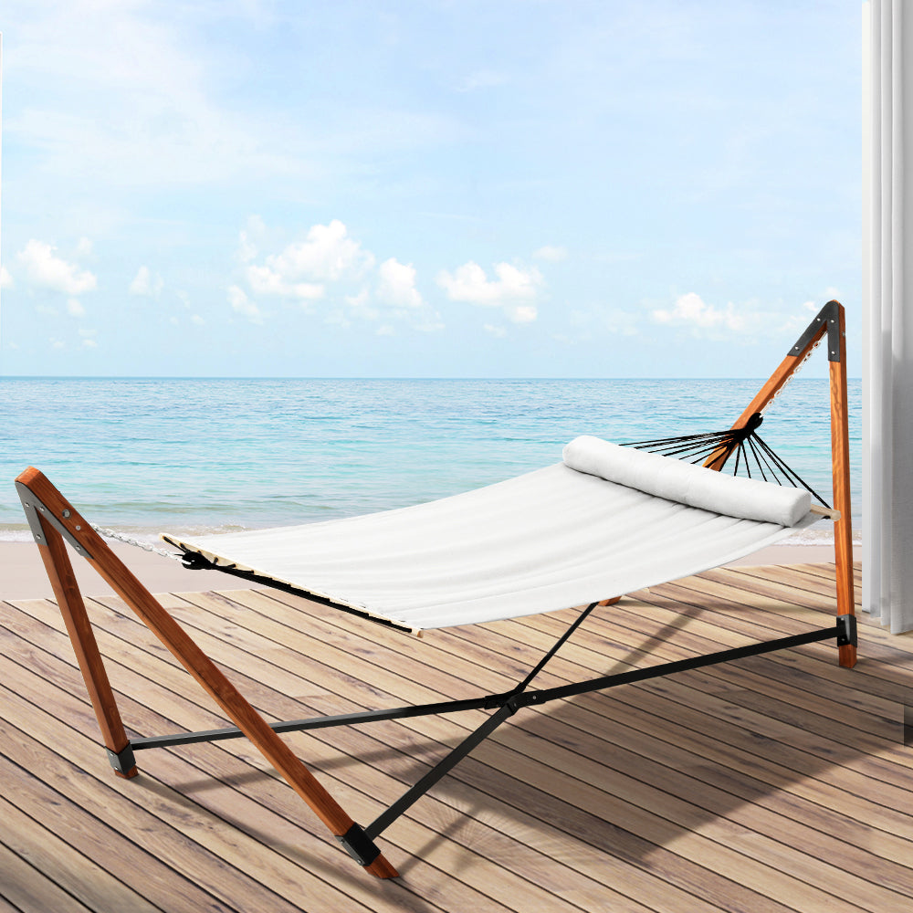 Marlook Hammock Bed Outdoor Camping Timber Hammock with Stand Grey