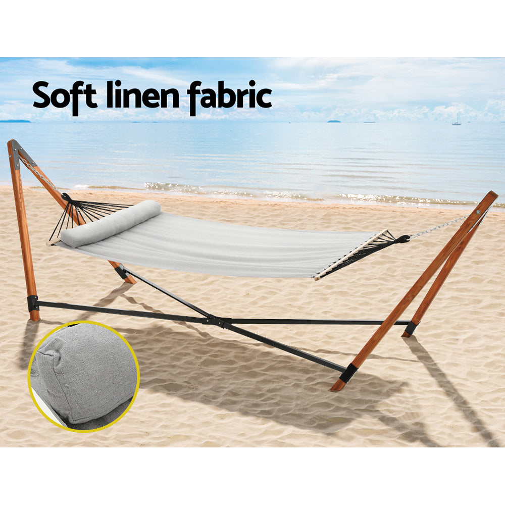 Marlook Hammock Bed Outdoor Camping Timber Hammock with Stand Grey