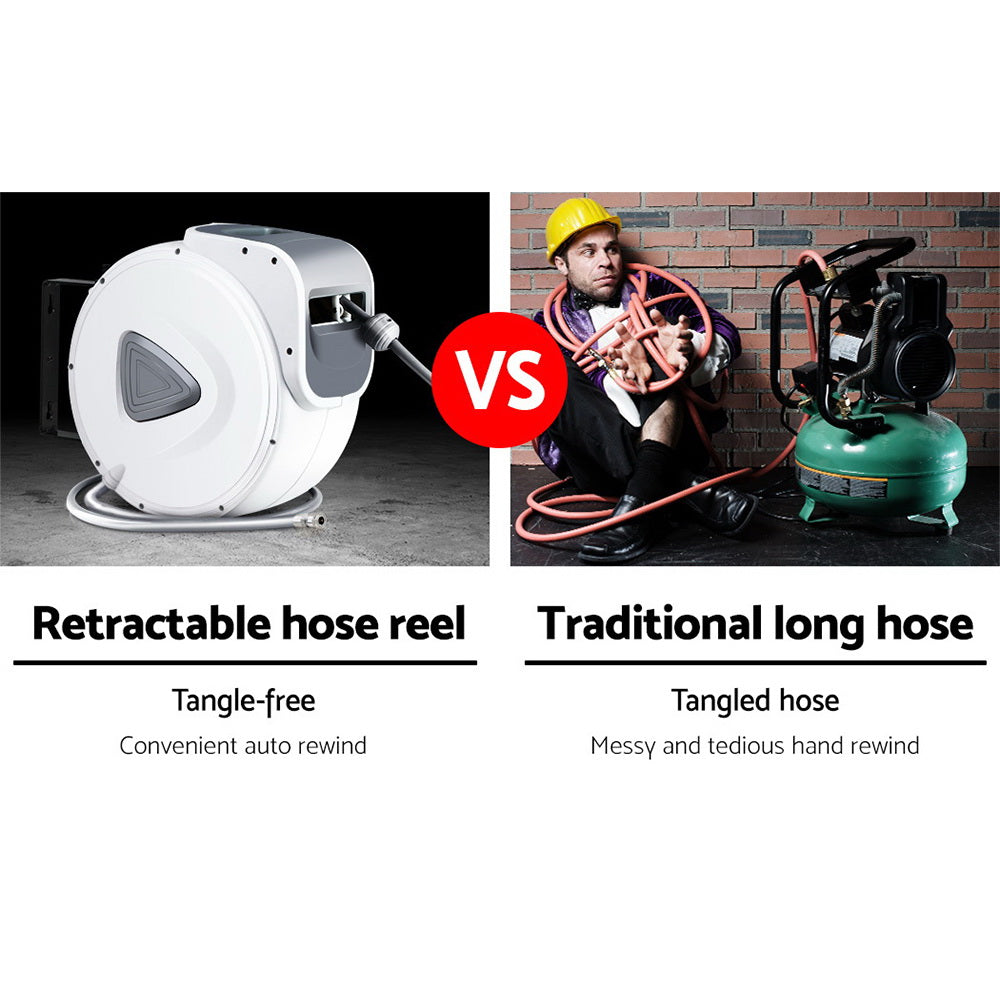 Marlook Air Hose Reel 20m Retractable Rewind Swivel Wall Mount Compressor Garage