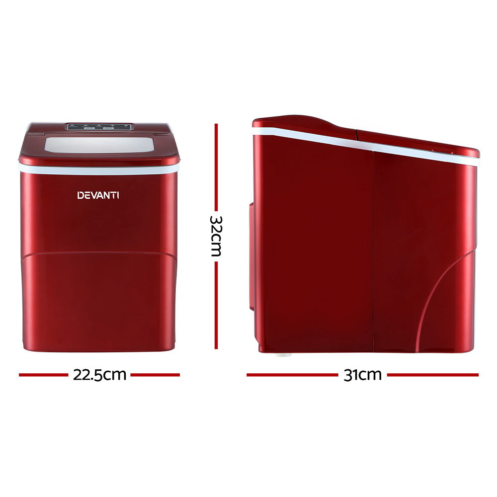 Marlook Portable Ice Cube Maker Machine 2L Home Bar Benchtop Easy Quick Red