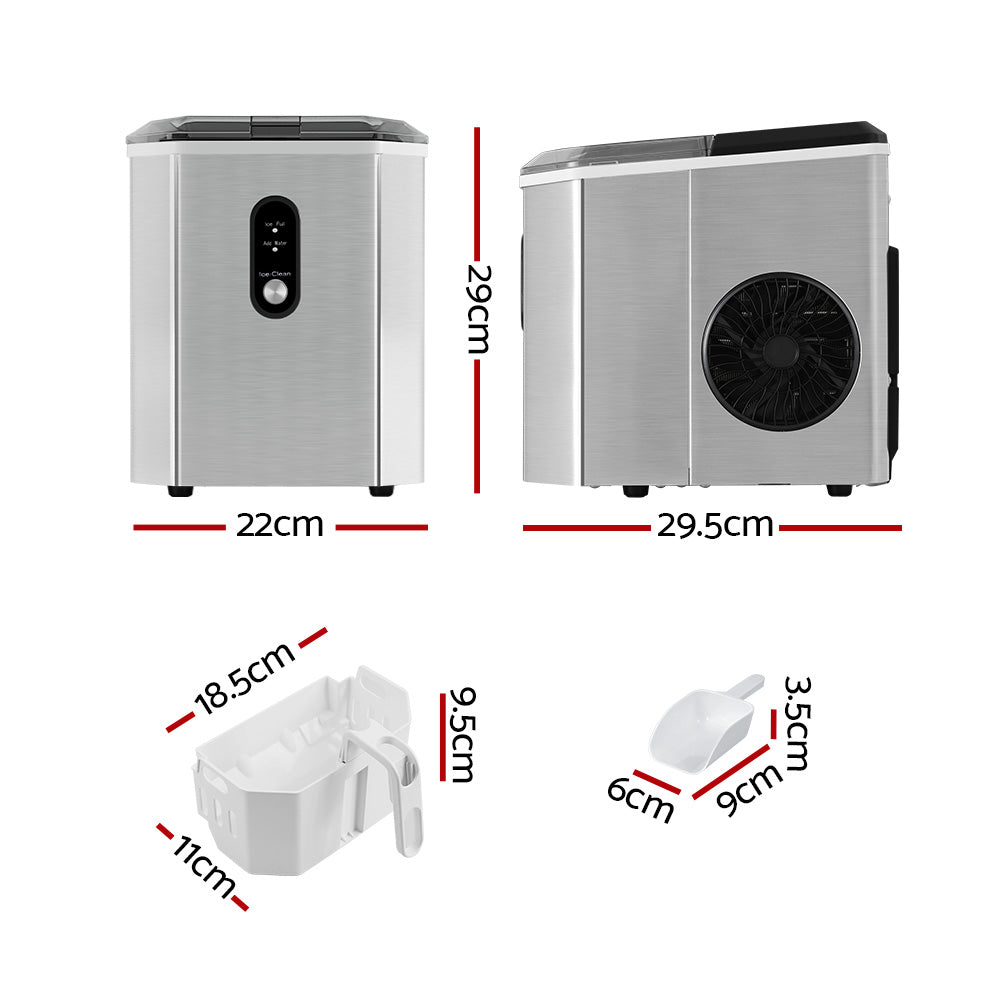 Marlook Portable Ice Maker Machine Ice Cube 12kg Bar Countertop Stainless Steel