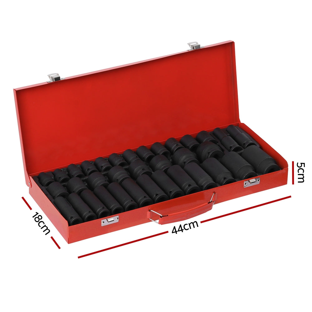 Marlook 35pcs 1/2" Drive Impact Socket Set Metric 8-32mm with Case