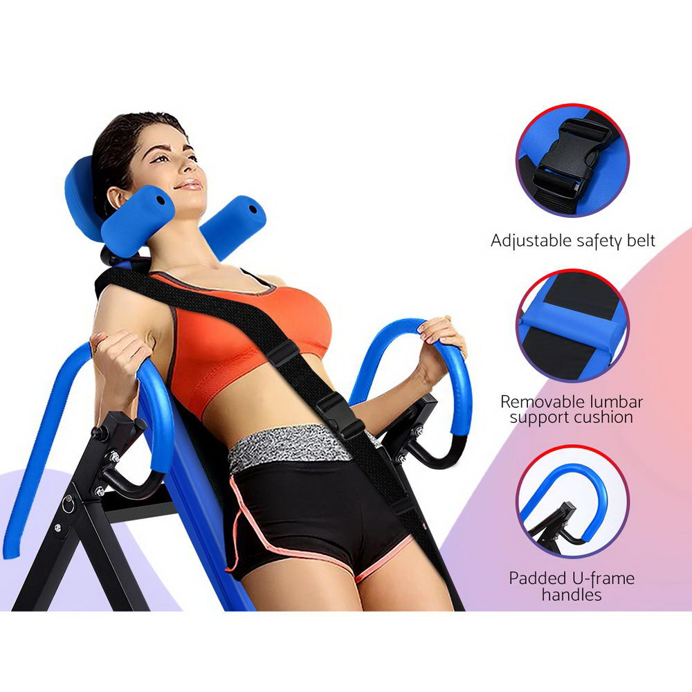Marlook Inversion Table Gravity Exercise Inverter Back Stretcher Home Gym Blue