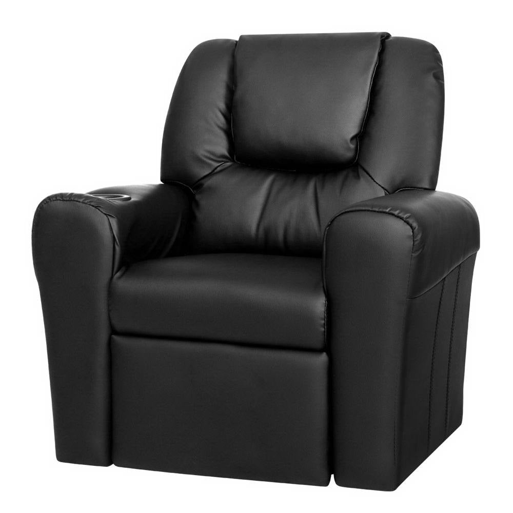 Marlook Kids Recliner Chair PU Leather Sofa Lounge Couch Children Armchair Black