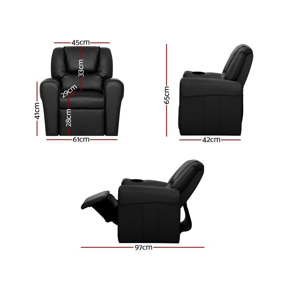Marlook Kids Recliner Chair PU Leather Sofa Lounge Couch Children Armchair Black