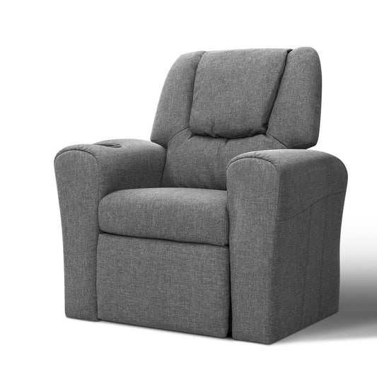Marlook Kids Recliner Chair Linen Soft Sofa Lounge Couch Children Armchair Grey