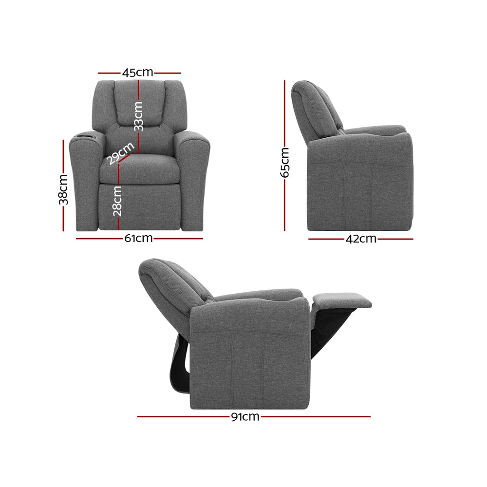 Marlook Kids Recliner Chair Linen Soft Sofa Lounge Couch Children Armchair Grey