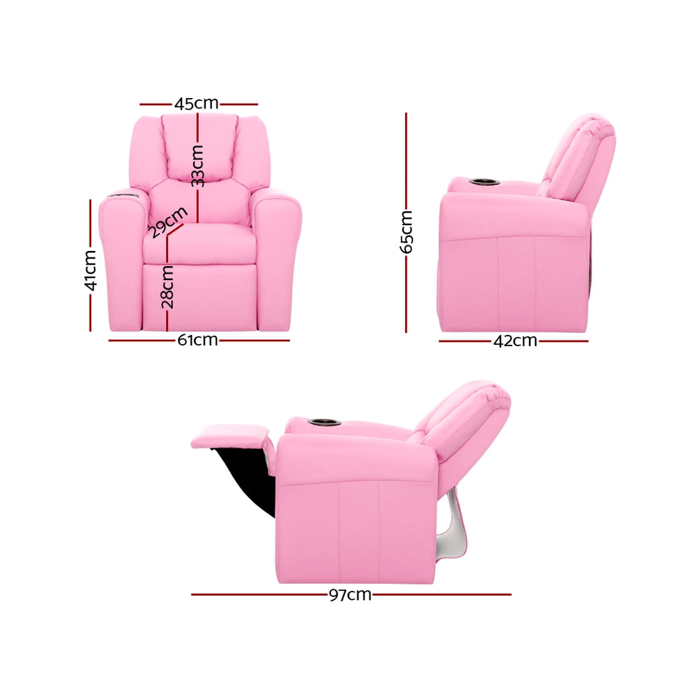 Marlook Kids Recliner Chair PU Leather Sofa Lounge Couch Children Armchair Pink