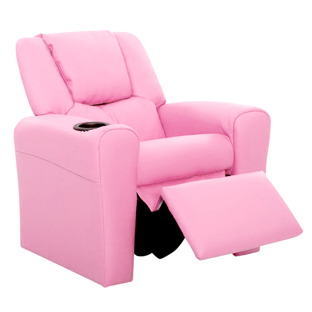 Marlook Kids Recliner Chair PU Leather Sofa Lounge Couch Children Armchair Pink