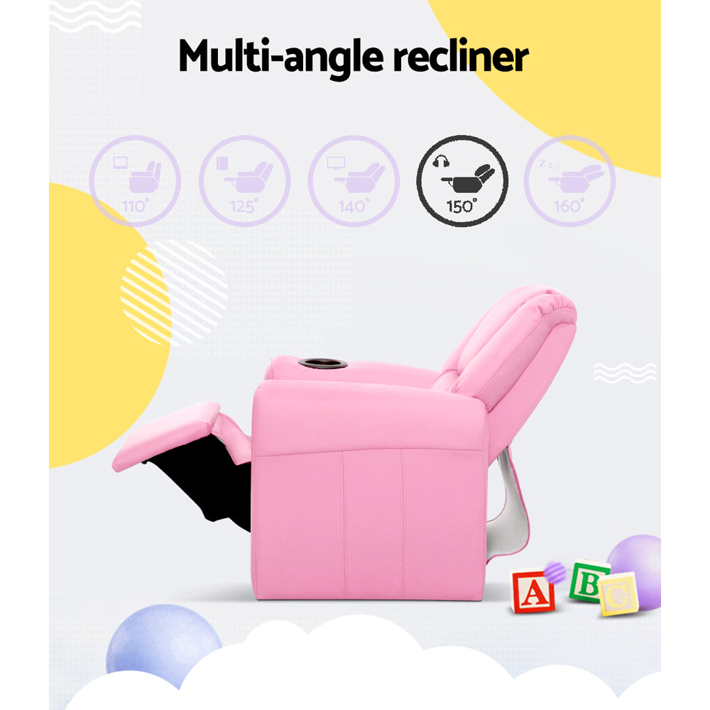 Marlook Kids Recliner Chair PU Leather Sofa Lounge Couch Children Armchair Pink