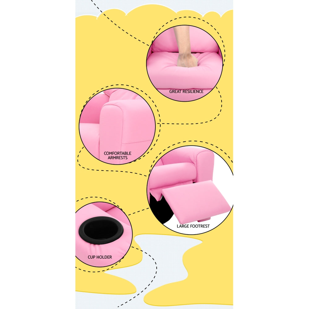 Marlook Kids Recliner Chair PU Leather Sofa Lounge Couch Children Armchair Pink