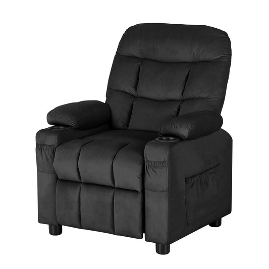 Marlook Kids Recliner Chair Black Velvet Sofa Lounge Couch Children Charis Armchair