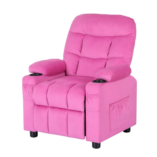 Marlook Kids Recliner Chair Pink Velvet Sofa Lounge Couch Children Charis Armchair
