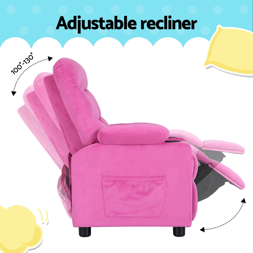 Marlook Kids Recliner Chair Pink Velvet Sofa Lounge Couch Children Charis Armchair