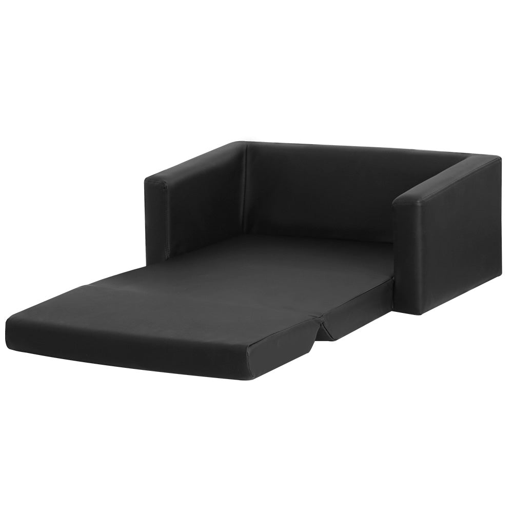 Marlook Kids Sofa 2 Seater Children Flip Open Couch PU Leather Armchair Black