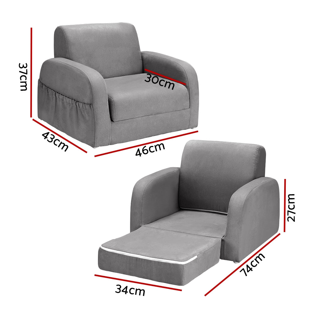 Marlook Kids Sofa 2 Seater Children Flip Open Couch Lounger Armchair Soft Grey