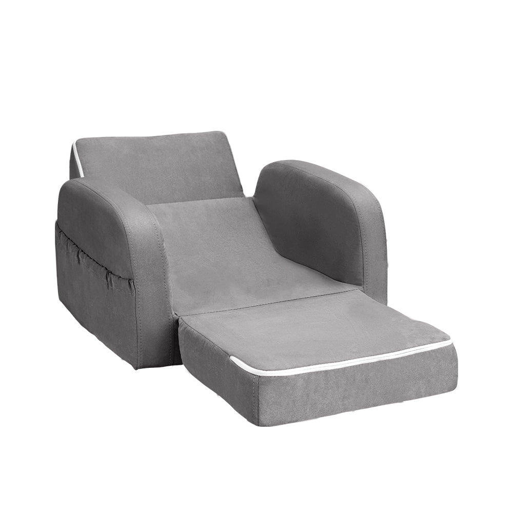 Marlook Kids Sofa 2 Seater Children Flip Open Couch Lounger Armchair Soft Grey
