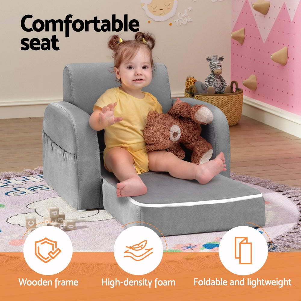 Marlook Kids Sofa 2 Seater Children Flip Open Couch Lounger Armchair Soft Grey